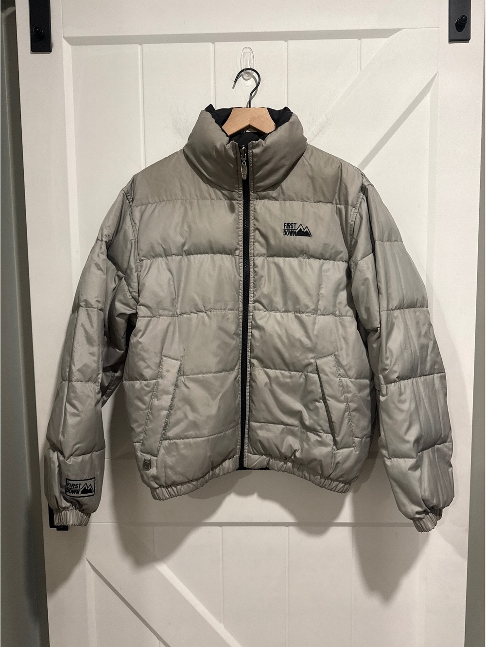 First Down Reversible Puffer Jacket with Duck Down Feather Fill, S